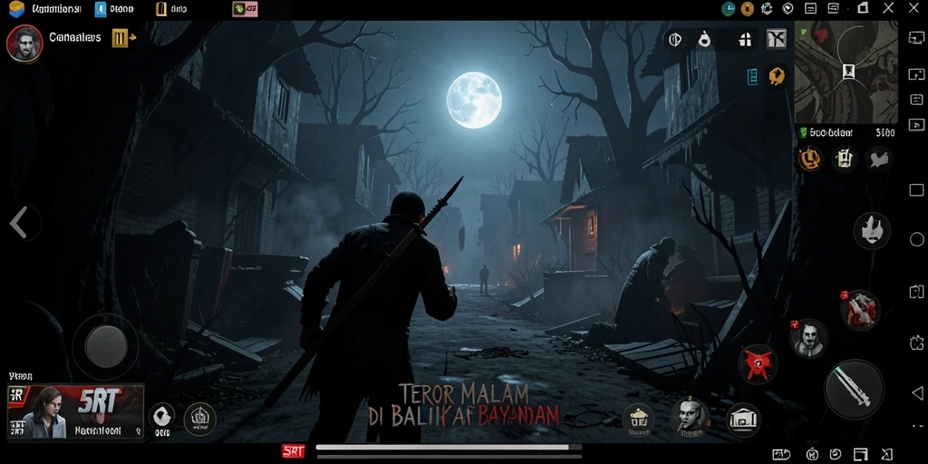 Tampilan gameplay menegangkan dalam suasana gelap dan menyeramkan.
