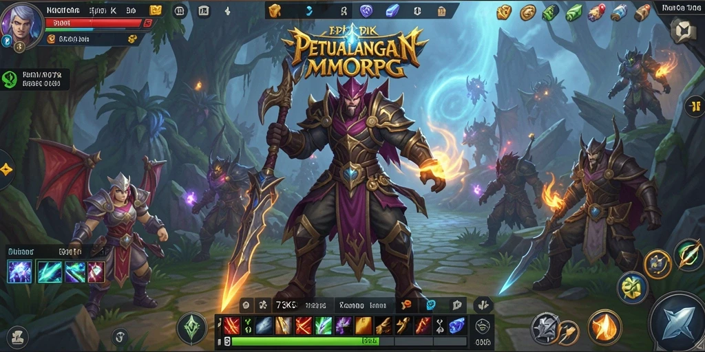 Screenshot menampilkan petualangan epik dalam dunia MMORPG 73K.