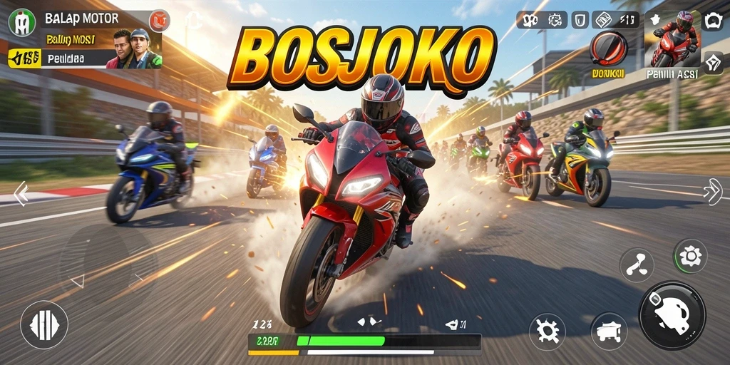 Tampilan balapan seru di BOSJOKO dengan motor yang kencang.