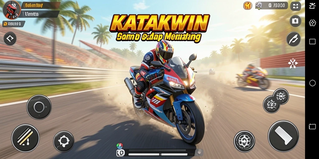 Gameplay seru dalam KATAKWIN dengan balapan motor tinggi.