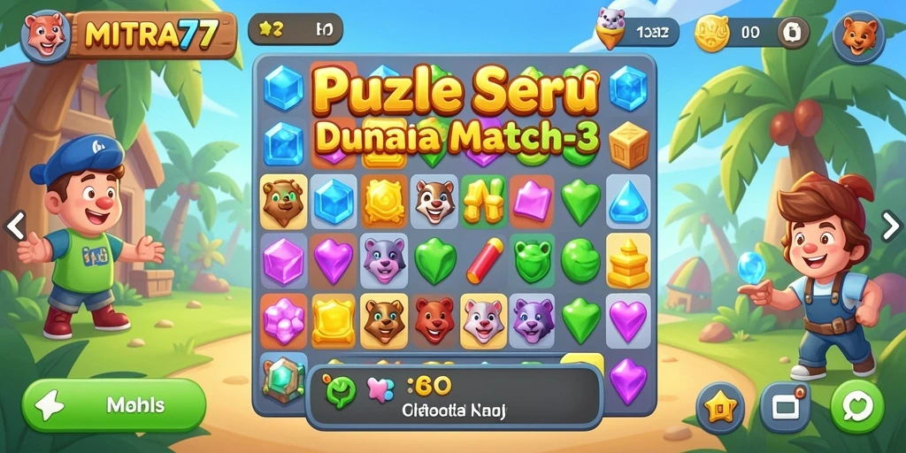 Tampilan gameplay seru dari game Match-3 MITRA77.