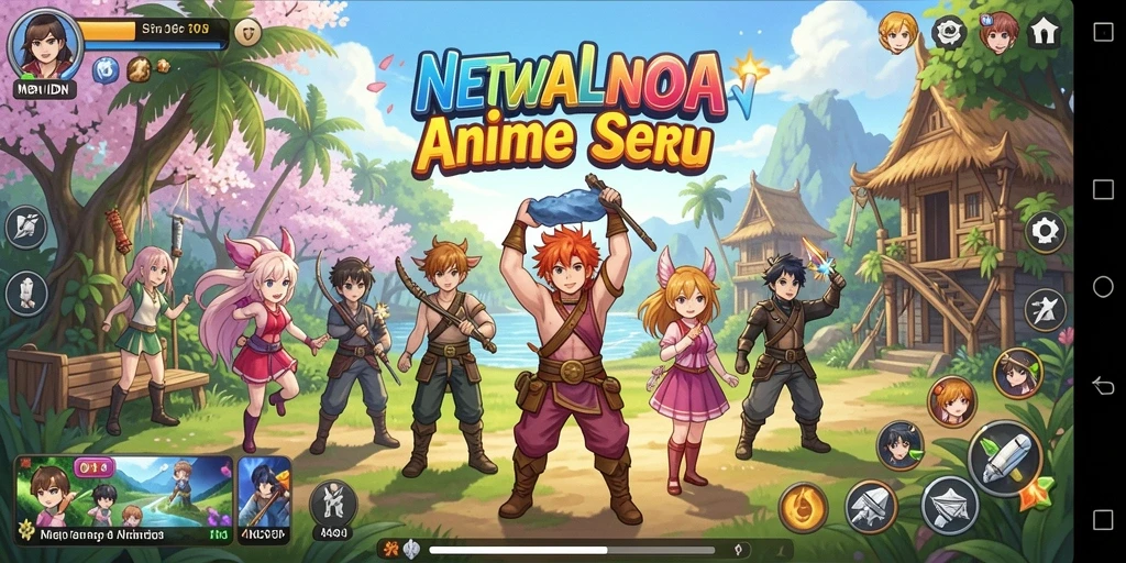 Screenshot gameplay NEWIDN menampilkan petualangan yang mengasyikkan dengan karakter anime.