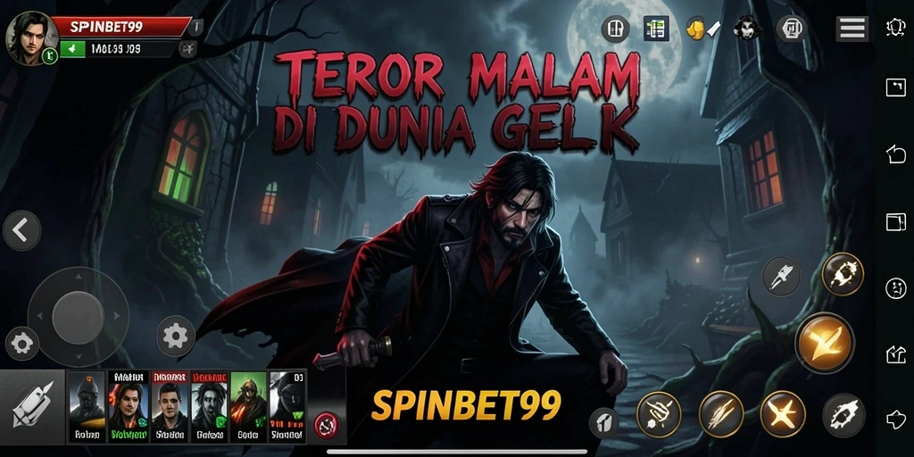 Screenshot utama SPINBET99 menampilkan suasana mencekam dengan hantu yang mengintai.